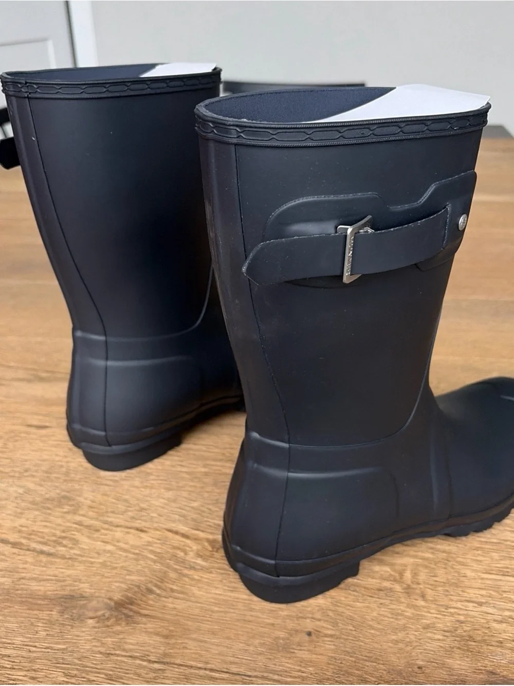 Hunter Short Matte Black Rain Boots with Red Logo Trim